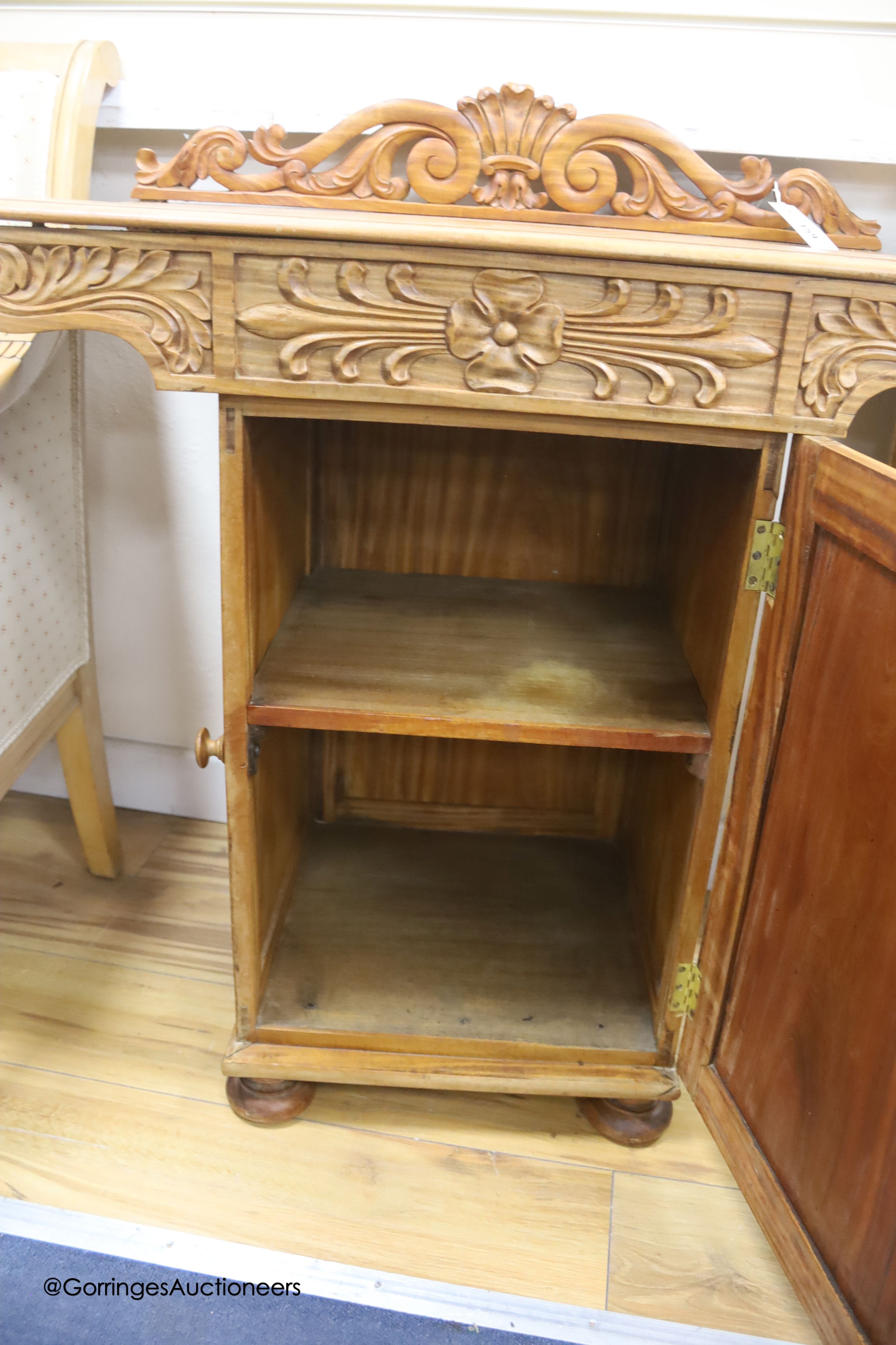 A 19th century Colonial satinwood side cabinet, width 75cm, depth 39cm, height 87cm